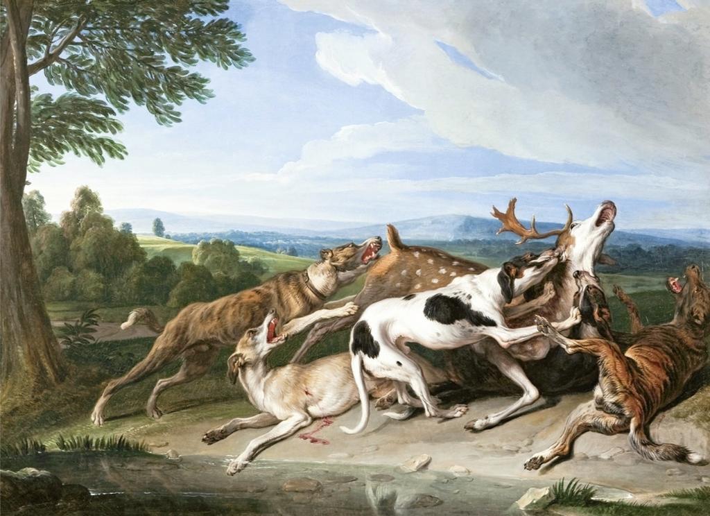 François Desportes, Hallali de daim, vers 1700. Huile sur toile, 80 x 110 cm. Paris, Assemblée nationale.