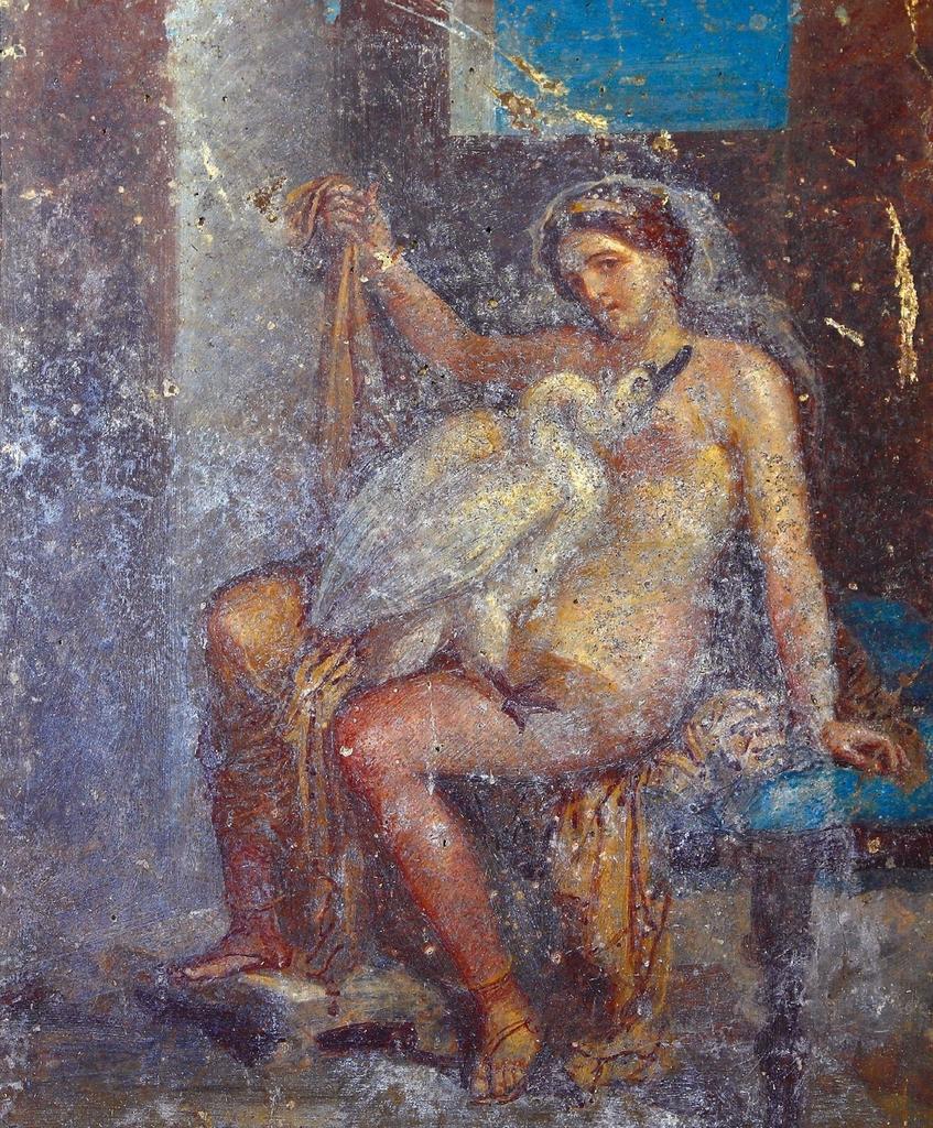 Fresque de Léda et le Cygne découverte en novembre 2018 dans la Regio V de Pompéi.