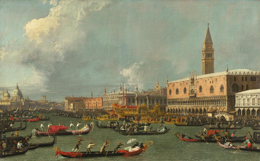 Giovanni Antonio Canal dit Canaletto (1697-1768), Venise, le retour du Bucentaure, le jour de l’Ascension. Huile sur toile, 86 x 138,1 cm. Vente Londres, Christie’s, 1ᵉʳ juillet 2025. Estimation non communiquée. Adjugé : 31 935 000 £ (37 020 170 € frais inclus).