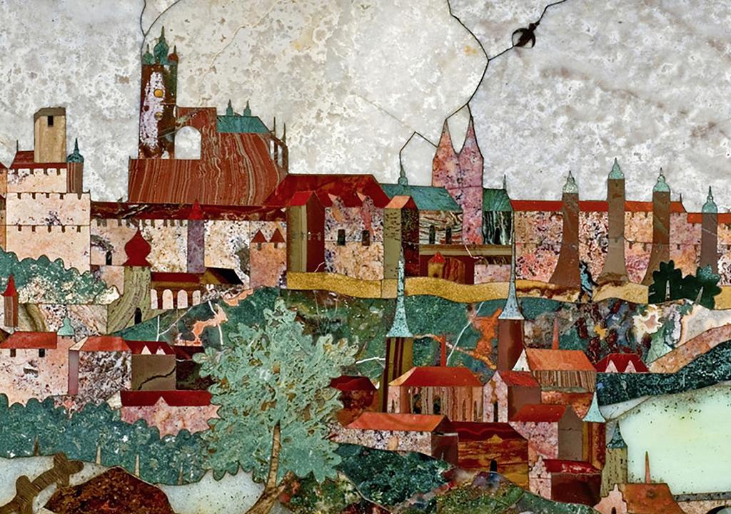 Giovanni Castrucci, Vue du château de Prague (détail), entre 1598 et 1607 (?). Commesso de jaspes et d’agates, 18,5 x 34 cm. Prague, The Museum of Decorative Arts.