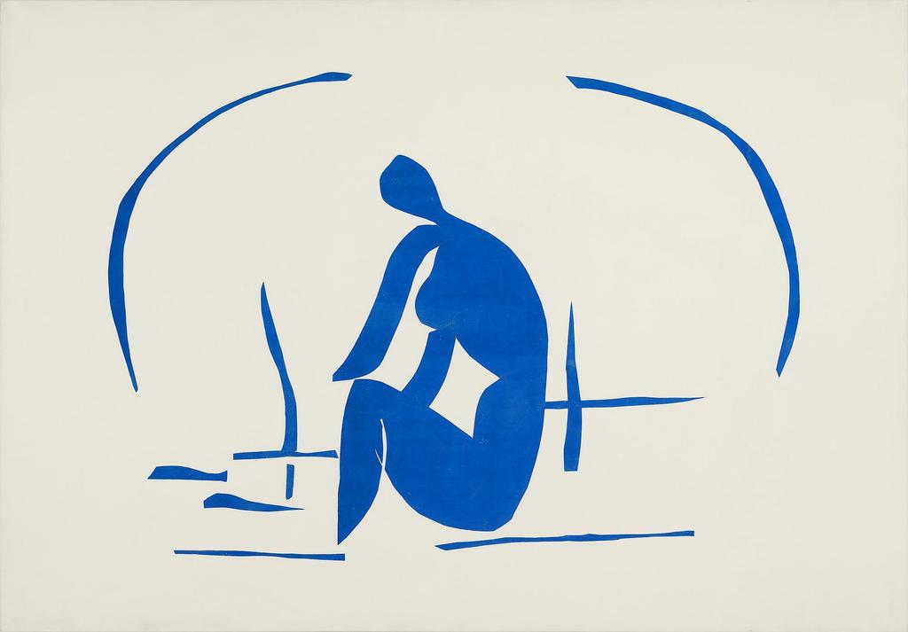Henri Matisse (1869-1954), Baigneuse dans les roseaux, 1952. Gouache bleue sur papiers canson découpés, assemblés et collés sur papier blanc, marouflé sur toile montée sur châssis, 118 x 170,5 cm.