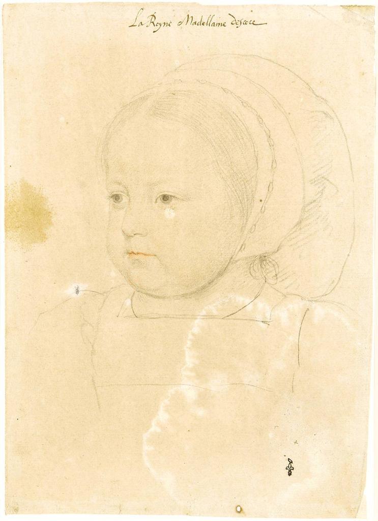 Jean Clouet, Madeleine de France, future reine d'Écosse (1520-1537), 1524. Pierre noire et sanguine, 28 x 19,7 cm. Chantilly, musée Condé.