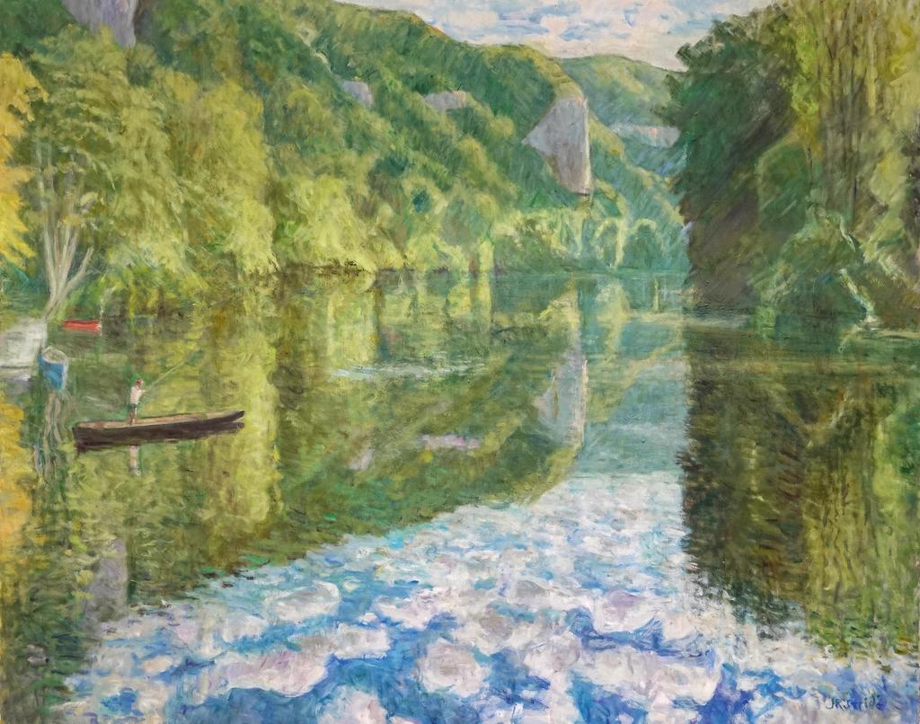 Jeffery Stride (né en 1946), Nuages dans la rivière, 2024. Huile sur toile. 