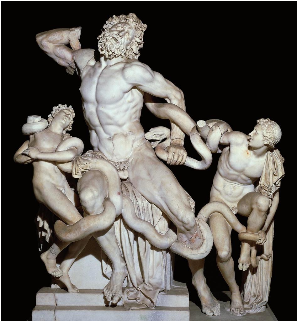 Groupe du Laocoon. Ce célèbre groupe sculpté est une copie romaine en marbre d’un original grec. Il a été découvert en 1506 à Rome et acquis par le pape Jules II. L’architecte Giuliano da Sangallo et Michel-Ange reconnurent tout de suite cette œuvre comme « étant, de toutes les peintures et sculptures, la plus digne d’admiration ». Rome, musées du Vatican.
