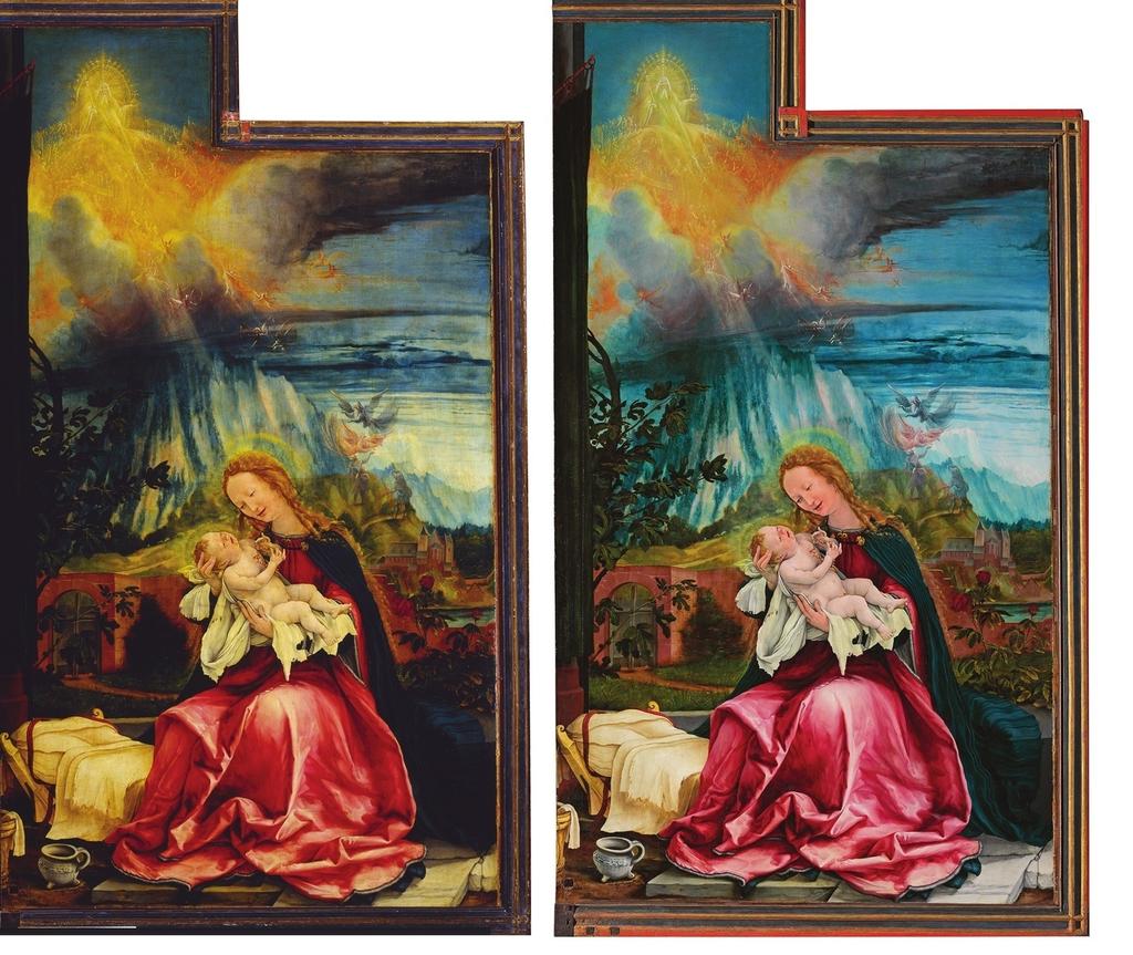 La Vierge et l'Enfant (avant et après restauration).