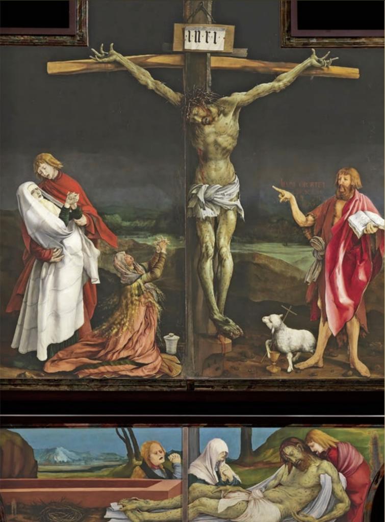 Matthias Grünewald (vers 1475-1528) pour la peinture, et Nicolas de Haguenau (1485-1522) pour la sculpture, le Retable d’Issenheim après sa restauration (détail).