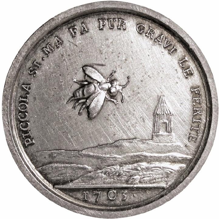 Anonyme, Médaille de l’ordre de la Mouche à miel, 1703 (refonte du XIXᵉ siècle, revers). Bronze argenté, 2,8 cm. Sceaux, collection particulière.