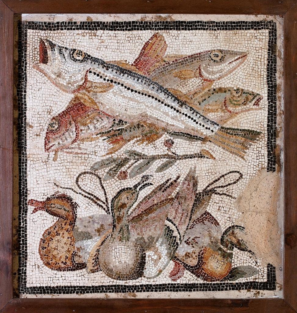 Mosaïque avec nature morte de poissons et autres animaux. Pompéi, Iᵉʳ siècle avant notre ère.