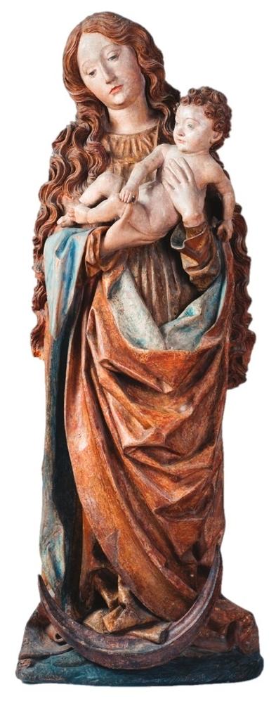 Vierge à l’Enfant dite de Niedermorschwihr, Rhin supérieur, Strasbourg, vers 1500. Bois polychrome.