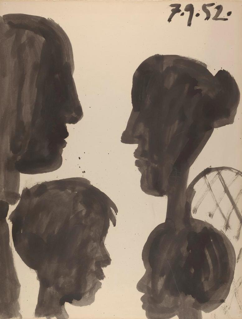 Pablo Picasso (1881-1973). Quatre profils en ombres chinoises, 7 septembre 1952. Lavis d’encre de Chine sur papier, 65,5 x 50,5 cm. Collection particulière.