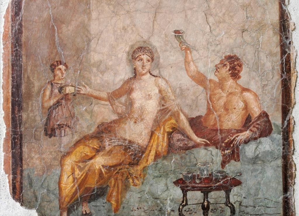 Scène de banquet romain découverte à Herculanum. Naples, musée national d’Archéologie.