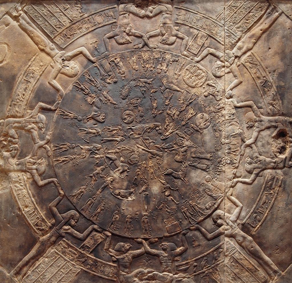 Zodiaque de Dendérah, plafond de la chapelle est d’Osiris dans le temple d’Hathor, vers 30 avant notre ère. Paris, musée du Louvre.