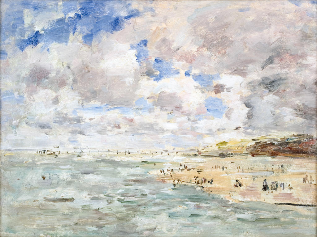 Eugène Boudin, Les Baigneurs à Trouville, 1890-1897. Huile sur bois, 26,4 x 35,3 cm. Le Havre, musée d’Art moderne André Malraux – MuMa. 