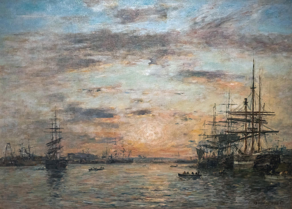 Eugène Boudin, Le Bassin de l’Eure au Havre, 1885. Huile sur toile, 65 x 90 cm. Évreux, musée d’Art, Histoire et Archéologie.