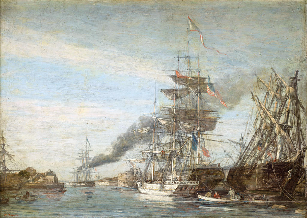 Eugène Boudin, Le Havre, le port, vers 1852-1855. Huile sur bois. Boulogne sur mer, château-musée. 