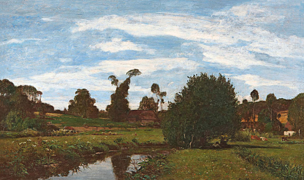 Eugène Boudin, Paysage normand, vers 1854-1858. Huile sur bois, 34 x 57,5 cm. Asaka, Marunuma ArtPark, en dépôt au Museum of Modern Art de Saitama.