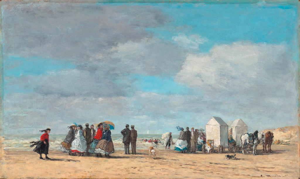 Eugène Boudin, Plage à Trouville, 1865. Huile sur toile, 38 x 62,8 cm  Princeton, Princeton University Art Museum. 