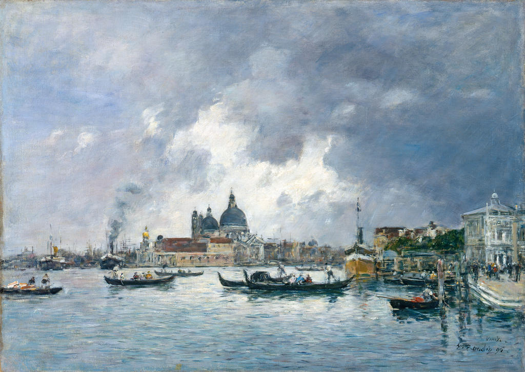 Eugène Boudin, Venise, le soir. Le quai des Esclavons et la Salute, 1895. Huile sur toile, 46 x 65 cm. Québec, musée national des BeauxArts du Québec. 