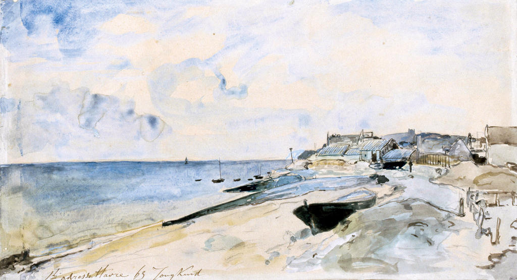 Johan Barthold Jongkind, La Plage de Sainte-Adresse, 1863. Aquarelle sur esquisse au crayon noir, 29,9 x 53,2 cm. Paris, musée d’Orsay, conservé au musée du Louvre. 