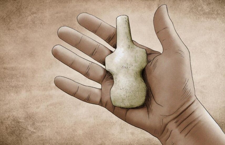 Évocation d'une statuette des îles Cyclades en forme de violon.