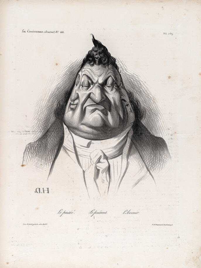 Honoré Daumier (1808-1879), « Le Passé. Le Présent. L’Avenir », 1834, lithographie extraite de La Caricature politique, morale, littéraire et scénique, Paris, Aubert, Strasbourg, bibliothèque des Musées. 