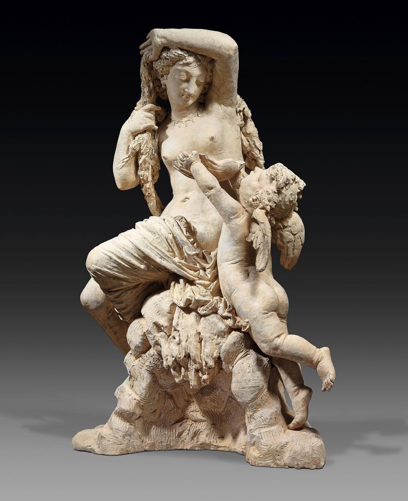 Alexandre Falguière (1831-1900), Projet de fontaine. Terre cuite originale signée « Falguière », datée 1859 et dédicacée à « M. Biscons hommage de l’artiste ». 133 x 85 x 38 cm. 