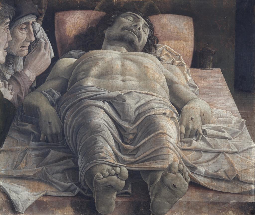 Andrea Mantegna (1431-1506), Lamentation sur le Christ mort, vers 1483. Tempera sur toile, 68 x 81 cm. 