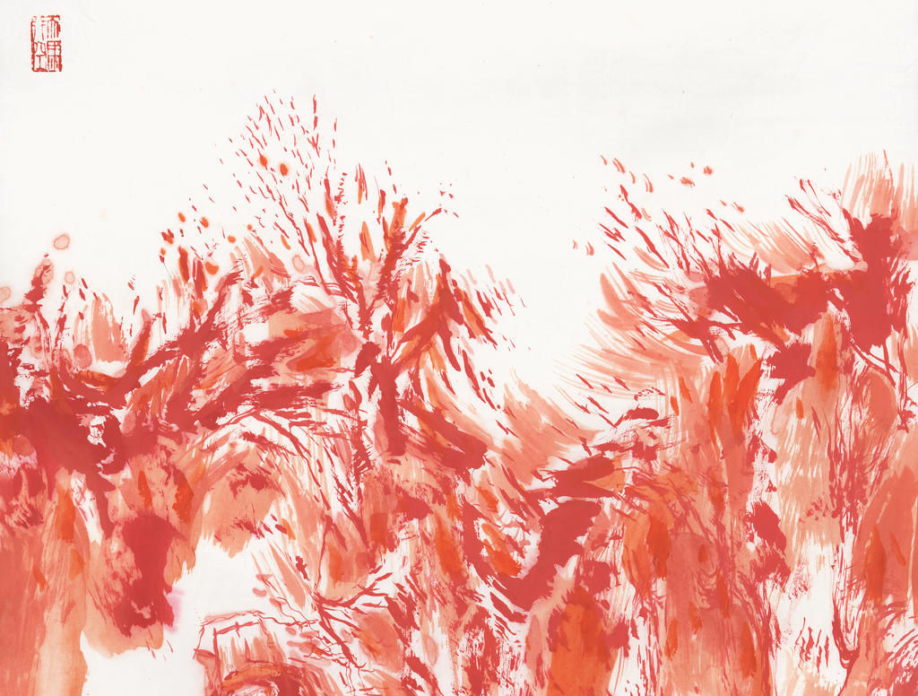 Li Jinyuan (né en 1945), Yi de Lianshan (6) (détail), 2020. Encre et acrylique sur papier, 68 x 46 cm. Toulouse, musée Georges-Labit.