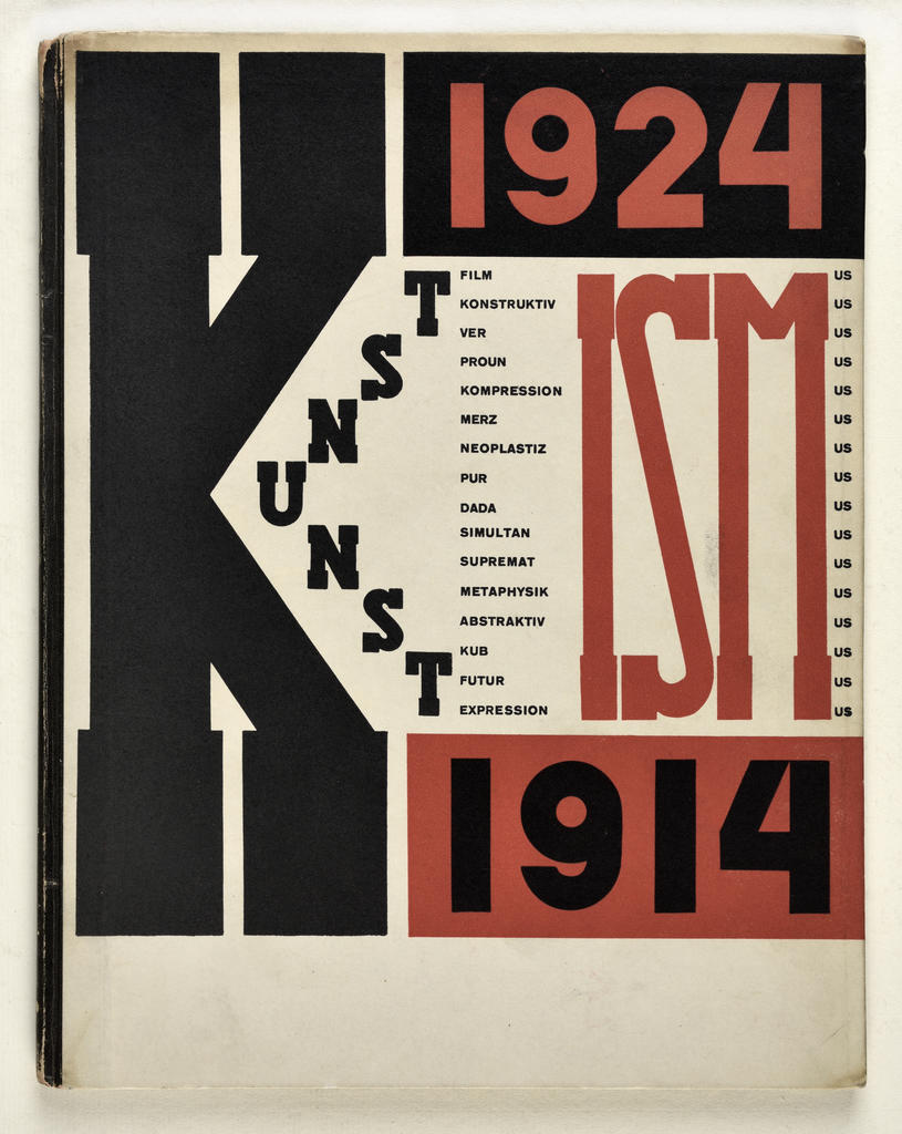 El Lissitzky (1890-1941), Hans Jean Arp (1886-1966), couverture pour Die Kunstismen, 1925, Erlenbach-Zürich, Rentsch, Strasbourg, bibliothèque des Musées.