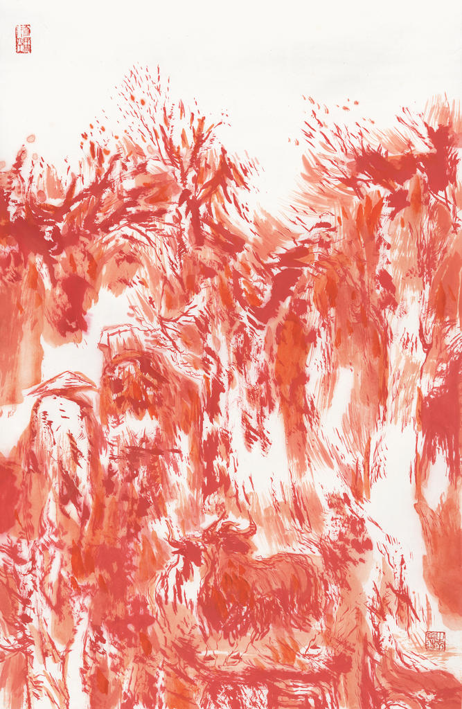 Li Jinyuan (né en 1945), Yi de Lianshan (6), 2020. Encre et acrylique sur papier, 68 x 46 cm. Toulouse, musée Georges-Labit. 