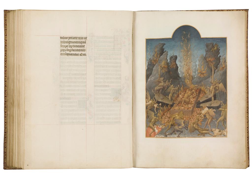 L'Enfer. Peinture des frères de Limbourg, entre 1411 et 1446, extrait des Très Riches Heures du duc de Berry (fol. 107 v-108). Chantilly, bibliothèque du musée Condé. 