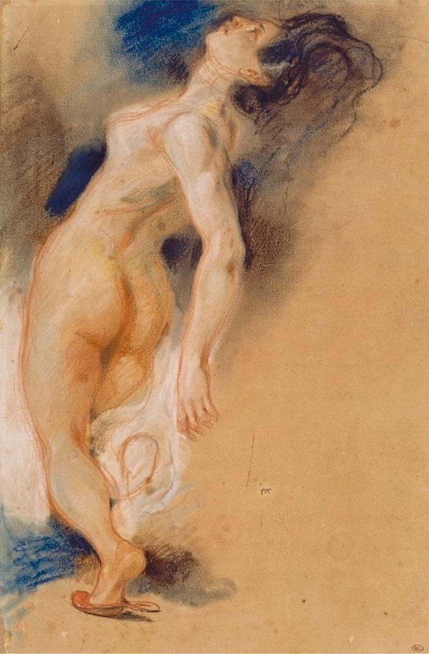Eugène Delacroix, Étude pour La Mort de Sardanapale : l’esclave nue égorgée. Pastel, 40 x 27 cm. Paris, musée du Louvre, département des Arts graphiques.