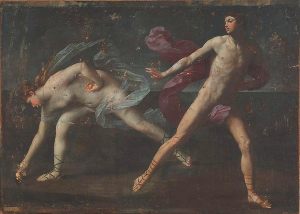 Guido Reni (1575-1642), Atalante et Hippomène (avant restauration). Huile sur toile, 200 x 251 cm. Libourne, musée des Beaux-Arts.