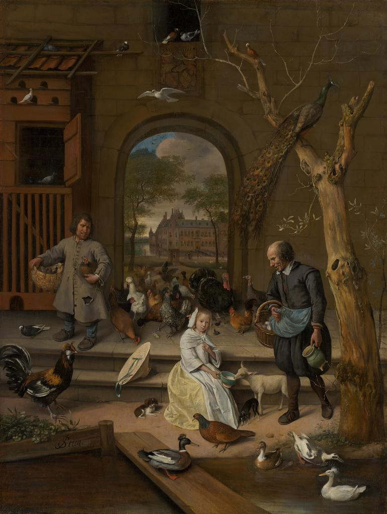 Jan Steen, La Basse‑cour, 1660. Huile sur toile, 106,6 x 80,8 cm. La Haye, Mauritshuis.