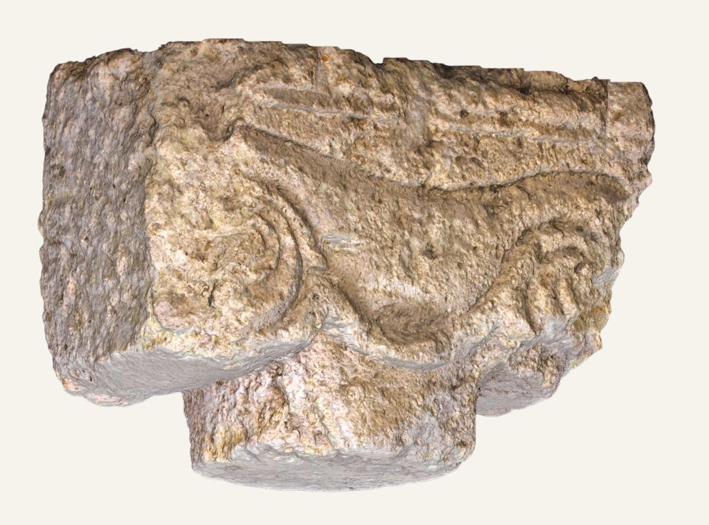 Modèle numérique de chapiteau en remploi dans le secteur 7 (nord-ouest de la nécropole) provenant d’un monument aux références culturelles mixtes.