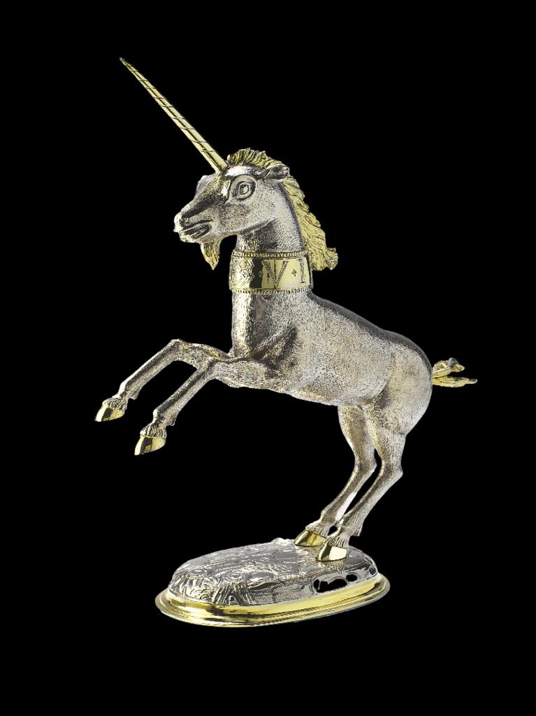 Johannes Werner (vers 1560-après 1618), Licorne (coupe à boire), vers 1585-1600. Argent forgé, fondu et partiellement doré. Mulhouse, musée historique.