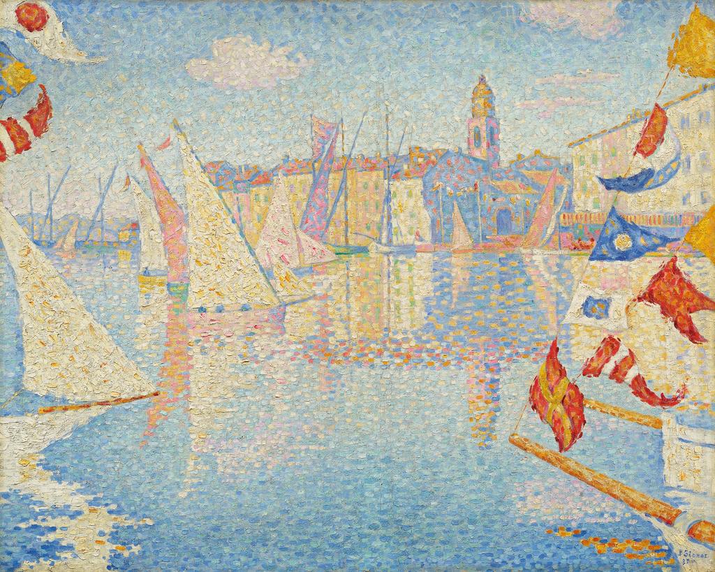 Paul Signac (1863-1935), Saint-Tropez, port en fête, 1895. Huile sur toile, 65,5 x 81 cm. Vente Zurich, Koller, 27 juin 2025. Estimé : 2/3 MCHF. Adjugé : 6 177 000 CHF (6 642 221 € frais inclus).