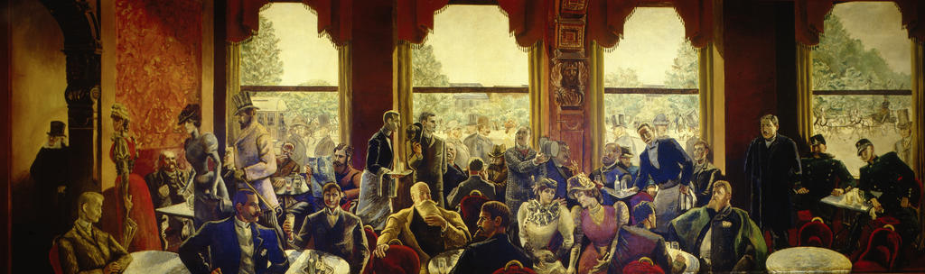 Per Krohg, La Bohême de Kristiania [Kristiania‑bohemen], 1929. Ce tableau du fils de Christian Krohg réunit toutes les grandes figures intellectuelles de la Norvège de la seconde moitié du XIXᵉ siècle, parmi lesquelles Christian Krohg, Henrik Ibsen, Bjørnstjerne Bjørnson, Sigbjørn Obstfelder, Hans Jæger, Edvard Munch. Oslo, Grand Café.