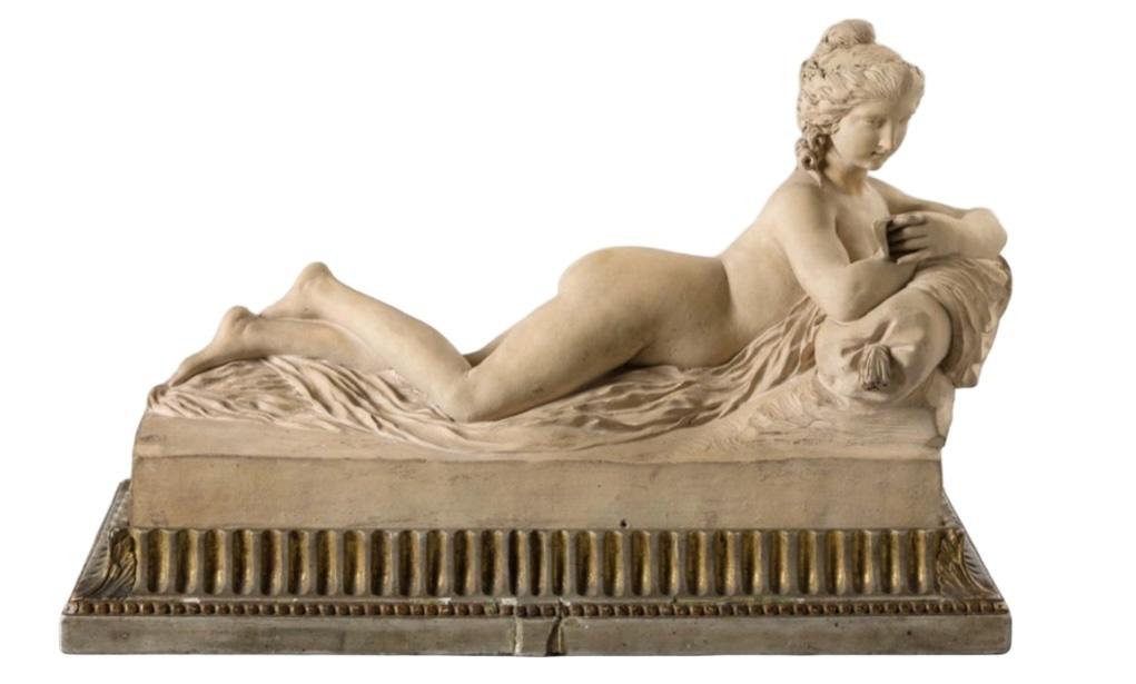 Pierre Joseph Michel, Jeune femme couchée lisant, décennie 1780. Terre cuite, 21 x 37 x 14 cm. Nancy, musée des Beaux-Arts, dépôt du musée du Louvre.