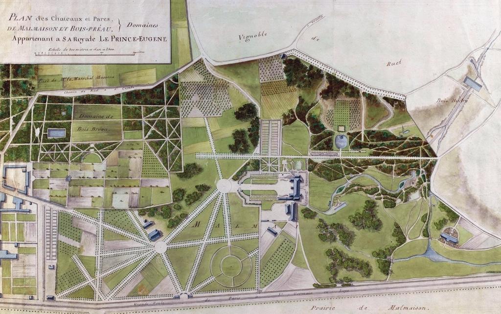 Plan des châteaux et parcs de Malmaison et Bois-Préau, vers 1820.