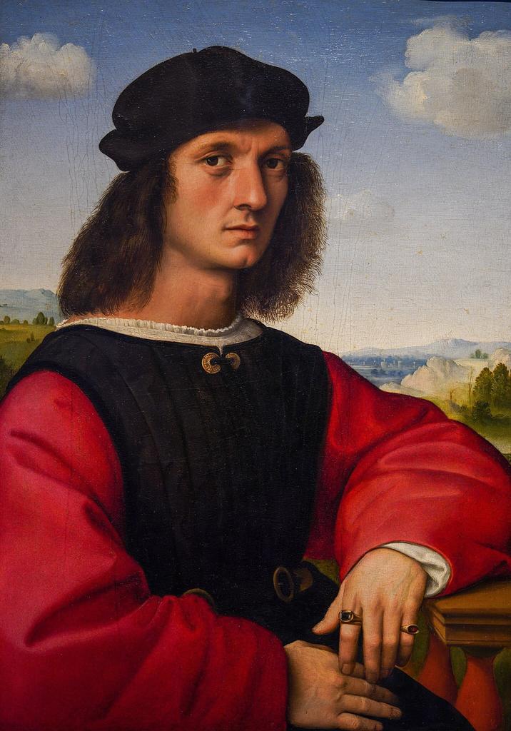 Raphaël, Portrait d’Agnolo Doni, vers 1504-1507. Huile sur tilleul, 65 x 47,7 cm. Florence, galerie des Offices.