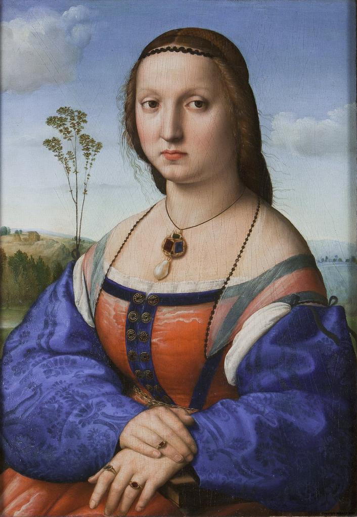 Raphaël, Portrait de Maddalena Doni, vers 1504-1507. Huile sur tilleul, 65 x 45,8 cm. Florence, galerie des Offices.