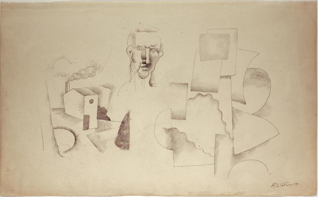 Roger de La Fresnaye (1885-1925), Paysage et tête d’homme, non daté. Mine de plomb sur papier, 26,3 x 42,9 cm. Nancy, musée des Beaux-Arts. 