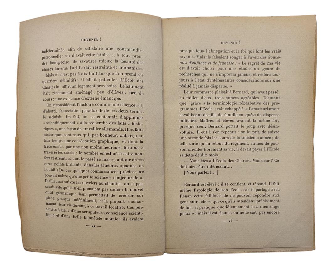 Roger Martin du Gard, Devenir ! Un passage du texte évoquant l’École des chartes.