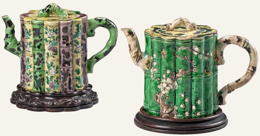 Chine, dynastie Qing, règne de Kangxi (1662-1722). Théières en porcelaine de la famille verte, H. 10 cm. Vente Paris Drouot, Farrando, 4 juillet 2025. Expert : Qinghua YIN. Estimé : 400/600 € Adjugé : 5 974 € (frais inclus).