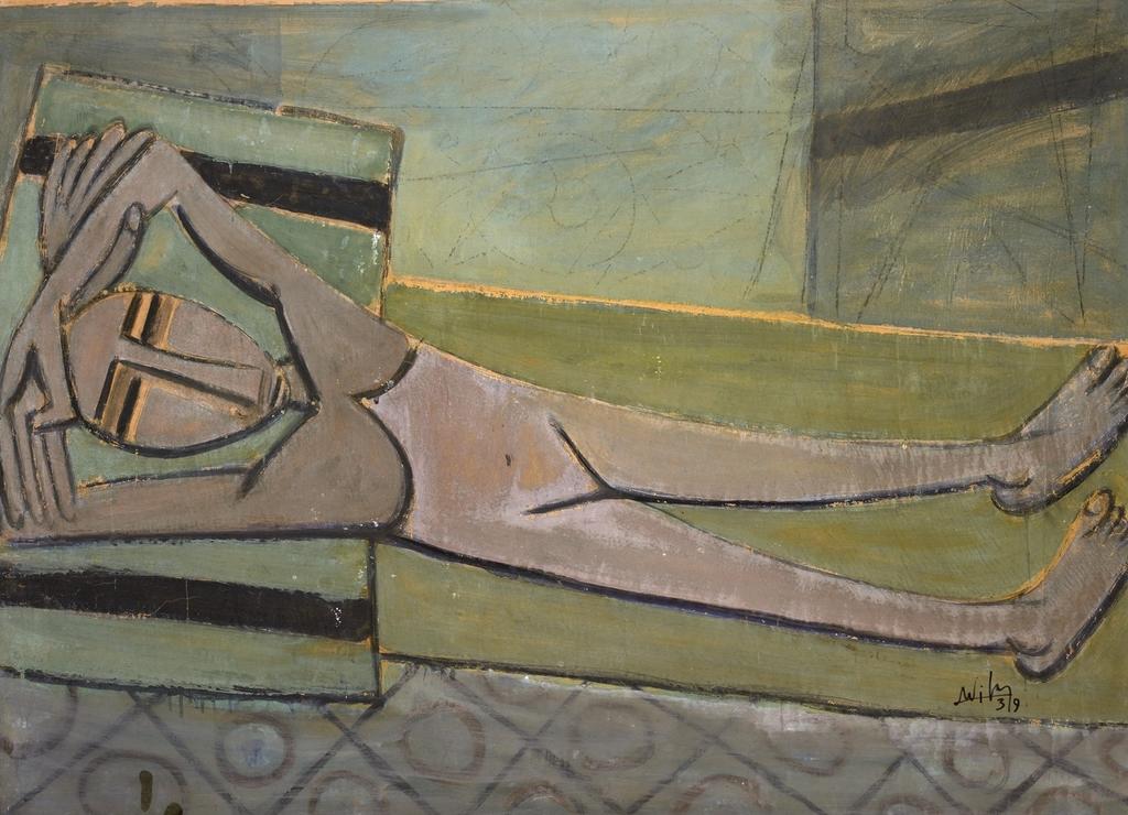 Wifredo Oscar Lam y Castilla, dit Wifredo Lam, Femme nue, 1939. Détrempe sur papier marouflé sur toile, 107 x 147 cm. Grenoble, musée de Grenoble.