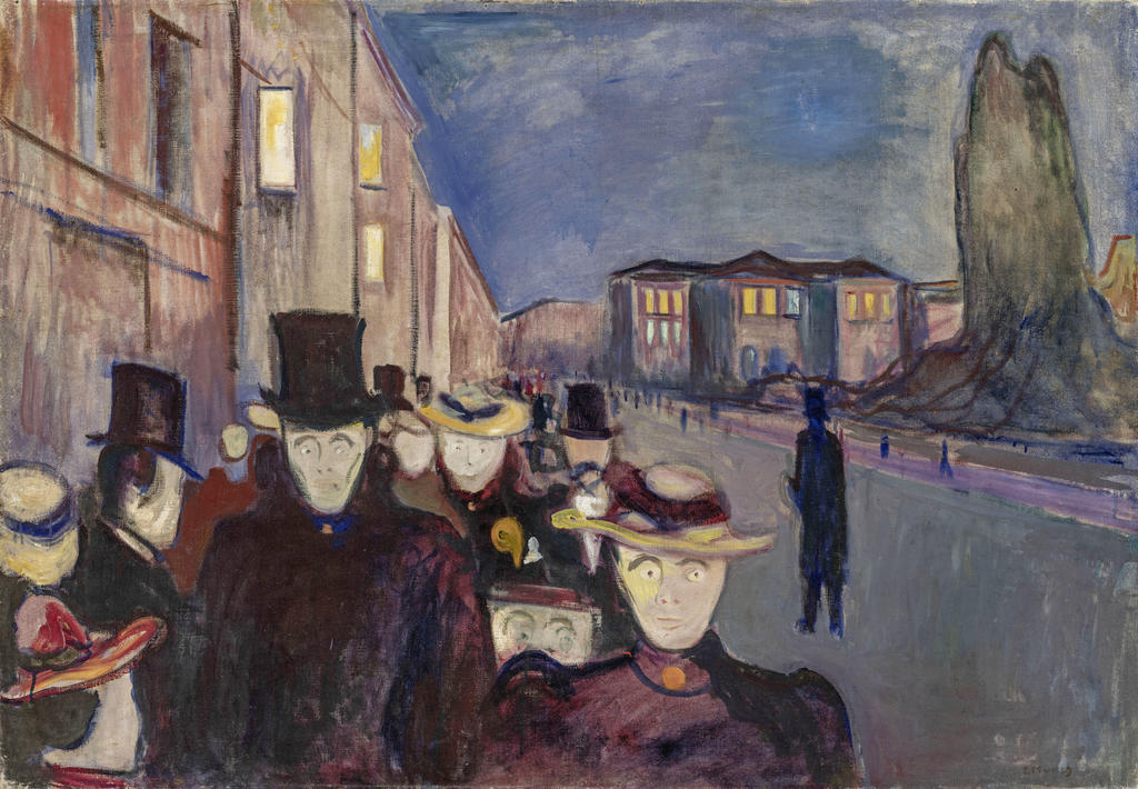 Edvard Munch, Soirée sur l’avenue Karl Johan, 1892. Huile sur toile non apprêtée, 84,5 x 121 cm. Bergen, Kode Bergen Art Museum.