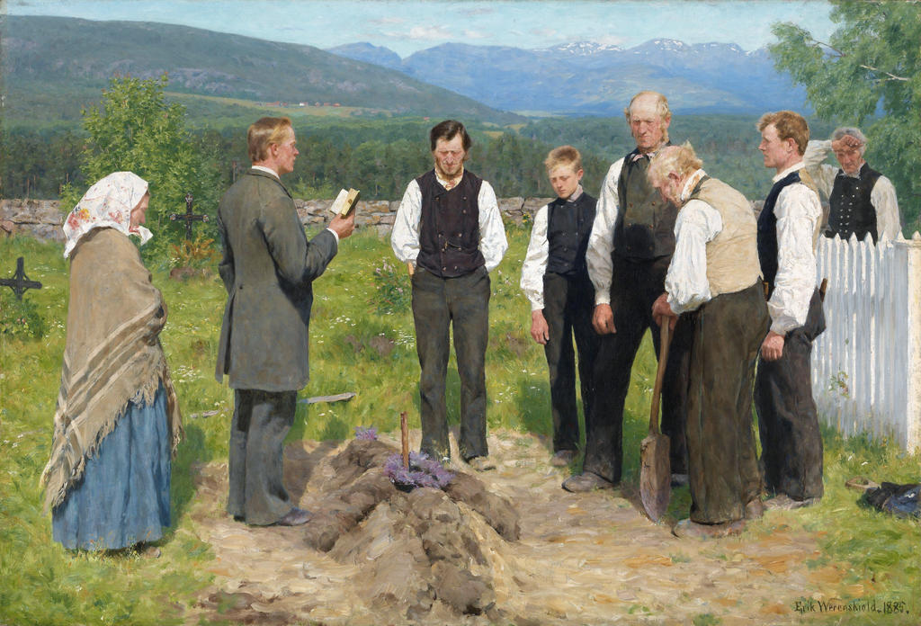 Erik Werenskiold, Un enterrement paysan, 1883-1885. Huile sur toile, 102,5 x 150,5 cm. Oslo, Nasjonalmuseet.