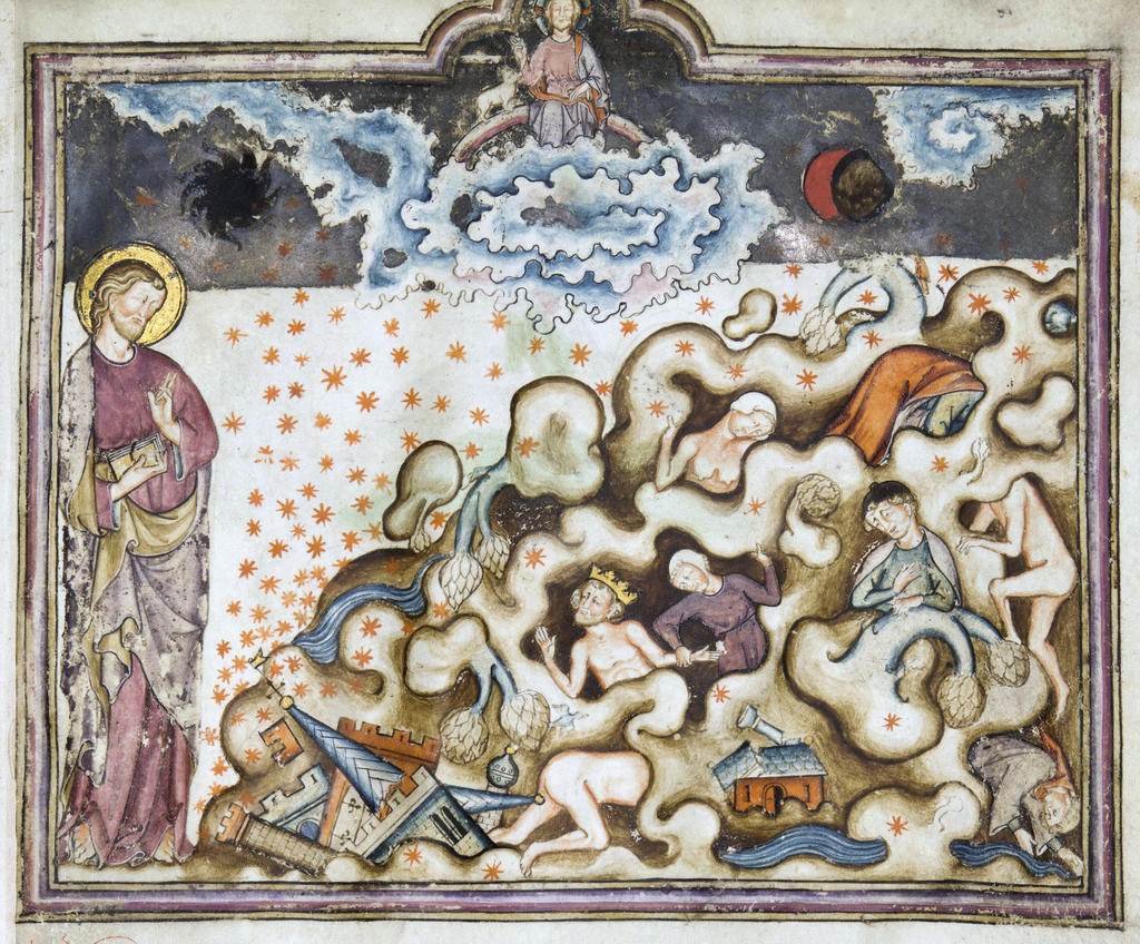 Ouverture du sixième sceau, Apocalypse de Saint-Victor (détail), Normandie, 1ᵉʳ quart du XIIIᵉ siècle. Manuscrit peint sur parchemin. Paris, Bibliothèque nationale de France. 