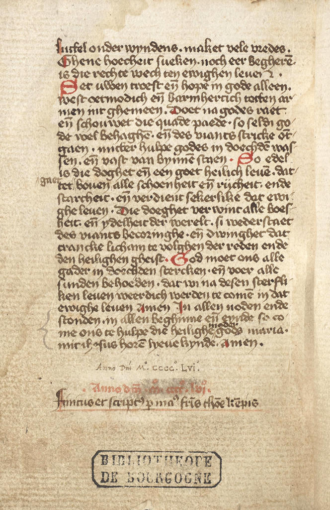 Ms. 4585-87, f. 116v°, le second livre autographe de Thomas a Kempis, 1456.